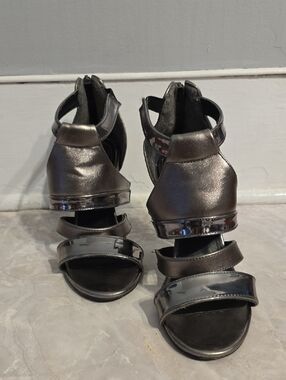 Women's Metallic Charcoal Strappy Heels